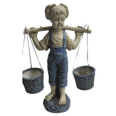 Imagem de Vaso de resina para plantas em vaso de flores Cartoon Girl com cesta d