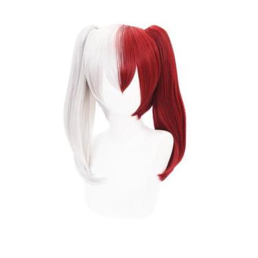 Imagem de Peruca de cosplay, anime, vermelho e branco, cor dividida, rabo de cav