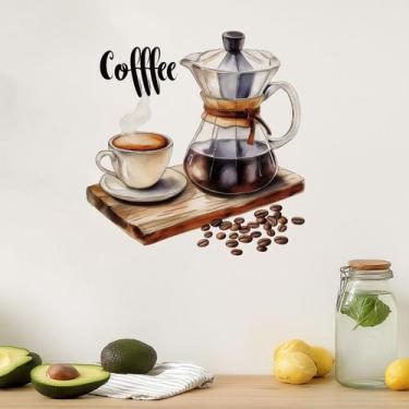 Imagem de Máquina de café e xícara de adesivo de parede + grãos de café 30x30cm 