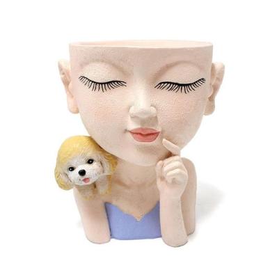Imagem de Vaso de flores Creative Resin Girl com rosto de desenho animado de cac