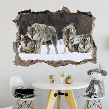 Imagem de Adesivos de parede 3D Wolf Family Nordic Style PVC 42x60cm - yiweisai