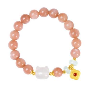 Imagem de Pulseira de prata 925 Cat Charm com pedra da lua laranja para mulheres