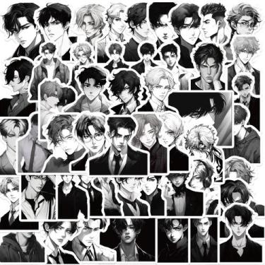 Imagem de Pacote de adesivos genéricos de 60 personagens masculinos em preto e b