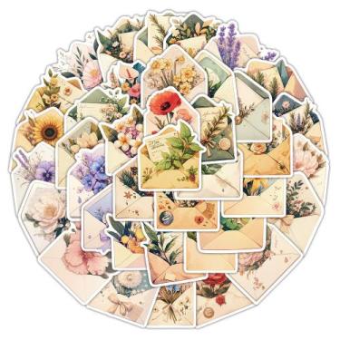 Imagem de Adesivos, envelope vintage, 60 peças com design floral - yiweisai
