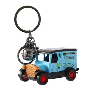 Imagem de Chaveiro de brinquedo retrô de carro vintage modelo azul com Califórni