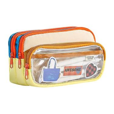 Imagem de Estojo para lápis em tela inspirada em dopamina laranja/azul 21x9x11cm