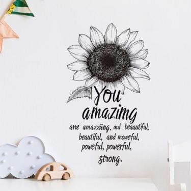 Imagem de Adesivos de parede com design motivacional de girassol Você é incrível