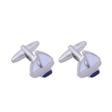 Imagem de Barco à vela Cufflinks para homens, esmalte branco, banhado a prata - 