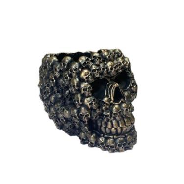 Imagem de Caveira de resina de vaso de flores com design de cabeça agrupada Goth