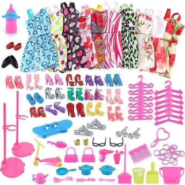 Imagem de Conjunto de roupas para boneca Barbie com 10 vestidos e 75 acessórios 