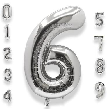Imagem de Balões Helium Number AULE de 40 polegadas Silver 6 para 6º aniversário