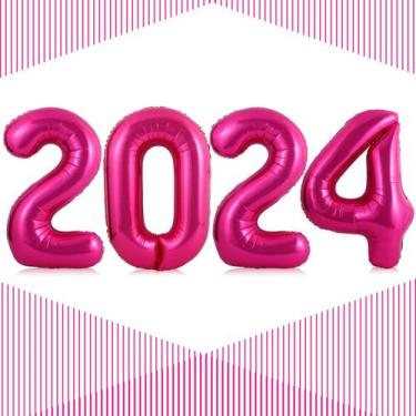 Imagem de Balões LHOAVWE 2024 número 40 cm rosa choque para o ano novo