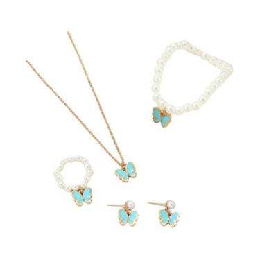 Imagem de Nova moda infantil simples bonito doce borboleta pérola colar pulseira