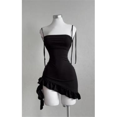 Imagem de Vestido Mini Preto Sem Mangas Com Babados E Costas Descobertas Para Mu