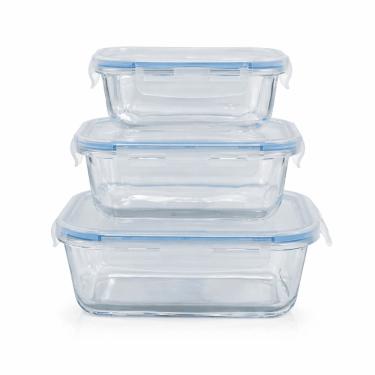 Imagem de Conjunto de Potes Herméticos em Vidro Retangular com Trava 3 peças - Vista Home