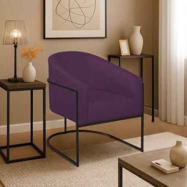 Imagem de Poltrona Decorativa Jade Moderno Escritório Confortável Luxo Base De Ferro Preto Suede Roxo