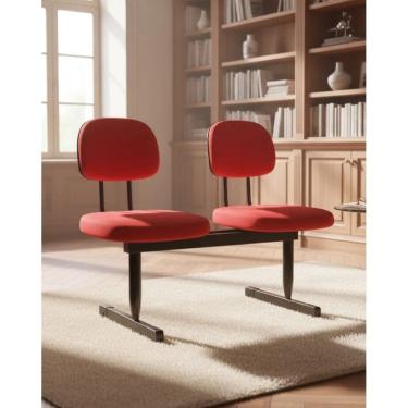 Imagem de Cadeira longarina 2 lugares sala de espera tecido vermelho