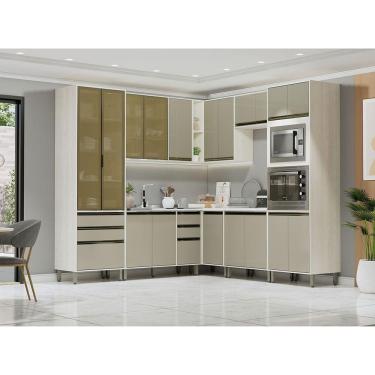 Imagem de Cozinha Modulada De Canto Completa 8 Peças Sem Tampo Linea L Pátina Ff-mocca Laca