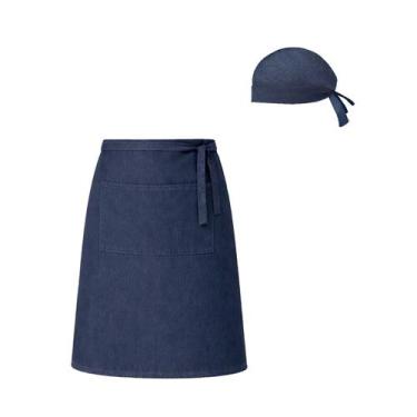 Imagem de Avental de Cintura e Bandana Jeans Barista Garçom Bar Azul - CASACHA