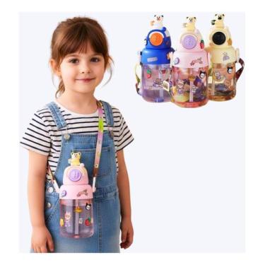 Imagem de Garrafa De Água Infantil Fofa 700ml Com Canudo E Cordão - Genérica, Co
