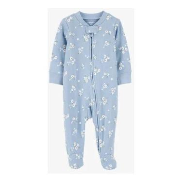 Imagem de Pijama Macacão Botão Pézinho Carters Cotton Algodão Bebê -, Azul, RN