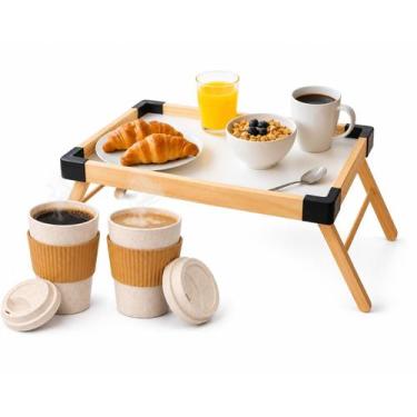 Imagem de Kit Café Da Manhã Com Bandeja e 2 Copos C/ Tampa Fibra 450ml - Emporio