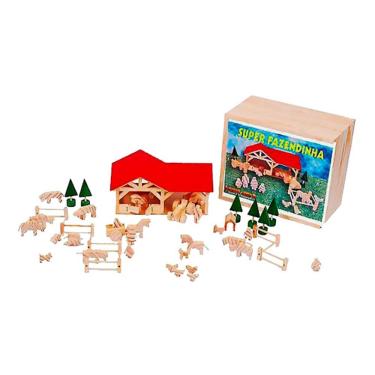 Imagem de Brinquedo Educativo Super Fazendinha 45 Peças em Madeira para Imaginação Infantil Sonho de Criança