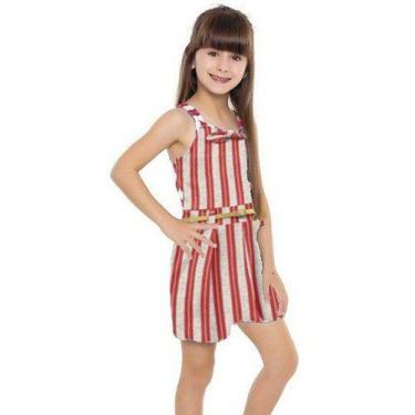 Imagem de Macacão Infantil Menina Listrado Com Cinto Tam 4 Ao 10 - anjo da mamãe