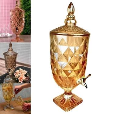 Imagem de Suqueira Cristal 4,5 Litros Dourada Diamond Dispenser De Vidro Bebidas
