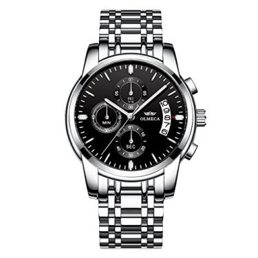 Imagem de Relógio de pulso masculino, relógio de quartzo com data, simples, casual, pulseira de aço inoxidável, cronógrafo, à prova d'água e à prova de arranhões, prata