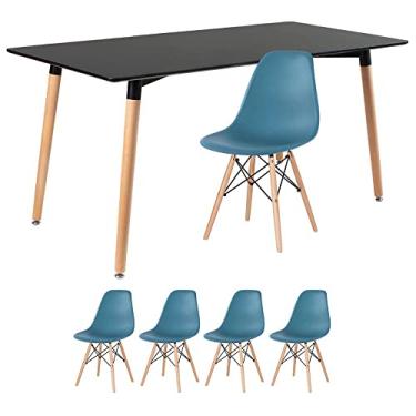 Imagem de Loft7, Kit - Mesa de jantar retangular Eames 80 x 160 cm preto + 4 cadeiras Eiffel Dsw Turquesa