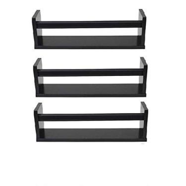 Imagem de Kit 3 Prateleiras Nichos em U 60x15 MDF Preto com Suporte Flutuante Invisível Livros