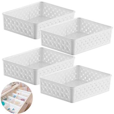 Imagem de Kit 4 Cesto Organizador Gaveta Multiuso Plástico 24x19x6,5cm Rattan - 823 Paramount - Branco