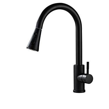 Imagem de Cromo/preto/dourado torneiras de cozinha puxáveis ​​bico pulverizador de fluxo de água fria bico pull down torneira misturador guindaste para cozinha, a01, preto, china
