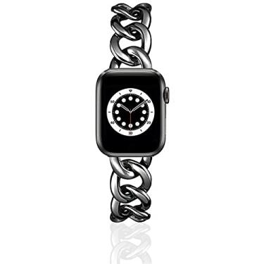 Imagem de Pulseira de relógio feminina preta legal de metal de 38/40 mm, compatível com Apple Watch Watch Watch Series 5 Series6 masculina durável ajustável compatível com iWatch 6/5/4/3/2/1 (38/40 mm, preta fria)