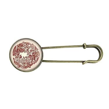 Imagem de Dois retratos de círculo animal fênix chinesa retrô metal broche clipe jóias
