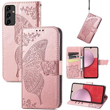 Imagem de Capas de telefone borboleta em relevo para Samsung Galaxy A14 A 14 5G Capa de couro com slots de cartão fashion clipe de carteira à prova de choque capa de telefone Samsung A14 5G capas (ouro rosa, Samsung A14 5G)
