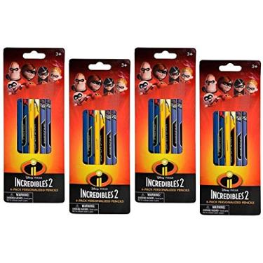 Imagem de Disney 28527MZ conjunto com 4 lápis Pixar Incredibles 2 madeira nº 2 com borrachas (24 no total), multi