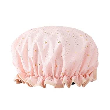 Imagem de Impressão Na Touca De Banho De Banho De Banheira Touca De Banho Com Faixa Elástica De Dupla Camada Reutilizável À Prova D'água Para Chuveiro De Salão De Spa Para Spa