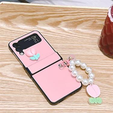 Imagem de Estojo Tulipa Rosa Floral Bonito de Luxo com Pingente de Flor para Samsung Galaxy Z Flip 3 4 5G Zflip3 Z Flip3 Flip4 Capa, A, Para Z Flip 4