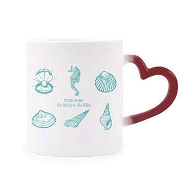 Imagem de Caneca azul hipocampo com estampa de vida marinha sensível ao calor Caneca vermelha que muda de cor