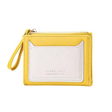 Imagem de Carteira de chave moda feminina carteira curta cor sólida bolsa com zíper vários compartimentos para cartão bolsa clutch (amarelo, tamanho único)