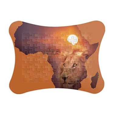 Imagem de Quadro de quebra-cabeça com mapa do mapa do continente africano da pradaria de leão enfeite de quebra-cabeça