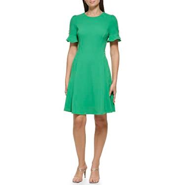Imagem de DKNY Vestido feminino curto de crepe com gola redonda, Verde maçã, 15