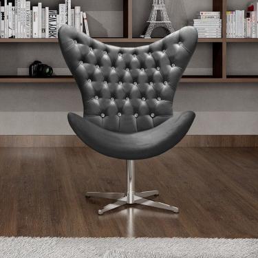 Imagem de Poltrona Alice Strass Egg Capitonê Cadeira Giratória Recepção, Escritório Cinza grafite