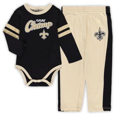 Imagem de Outerstuff Conjunto de body body e calça de 2 peças para bebês recém-nascidos NFL Little Kicker (New Orleans Saints, 6-9 meses)