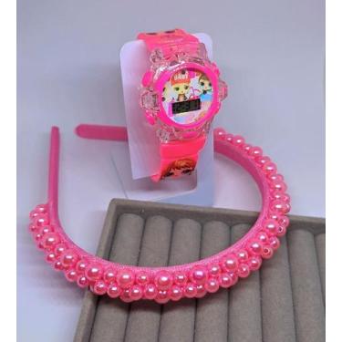 Imagem de Kit Relógio Infantil Meninas Digital Led Pisca Luz Led Toca Musica Pri