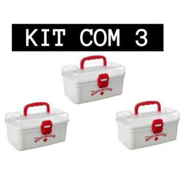 Imagem de 3 Caixas Plástica Organizadora Maleta Remédios  Media Branco - Nitron