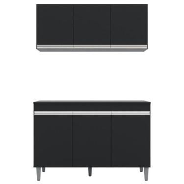 Imagem de Armário e Balcão Gabinete de Pia com Tampo 120cm 3 Portas Manu Preto -