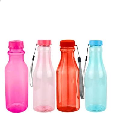 Imagem de Garrafa Plástica 4un Coloridas 500ml com Tampa de Rosca para Água Suco